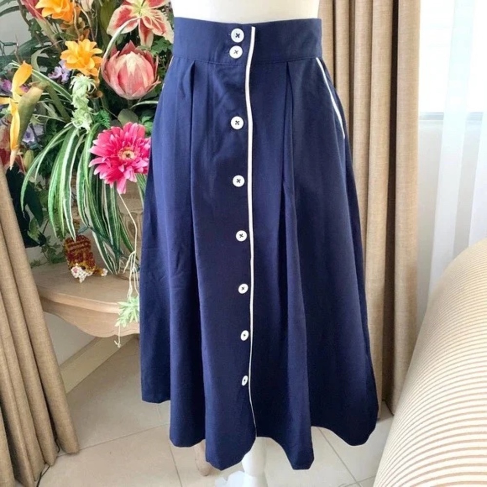 Modcloth Intelligent Involvement Midi Skirt Navy - Picture 2 of 4